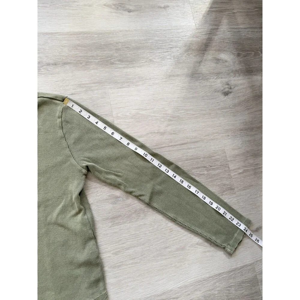 Pilcro Anthropologie  Green Waffle Knit Thermal Top Split Neck Size Women Large - Picture 8 of 11